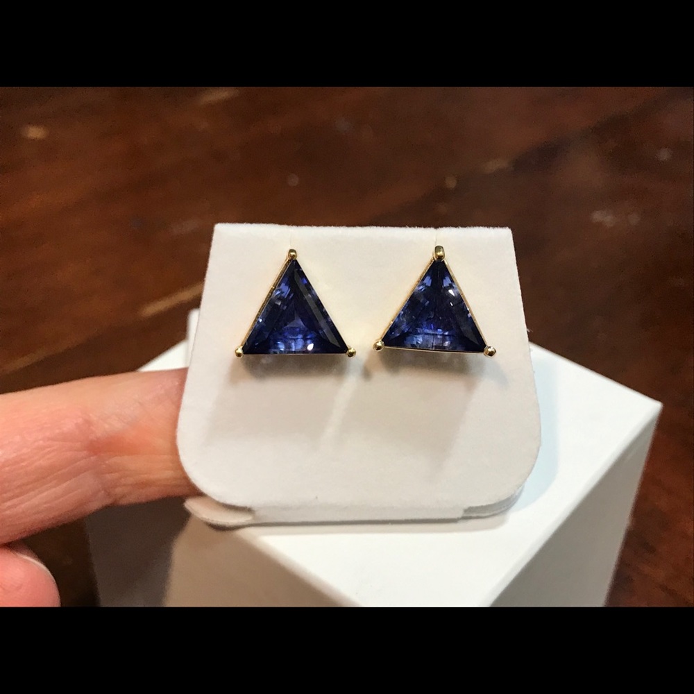 14kt created Ceylon sapphire earrings